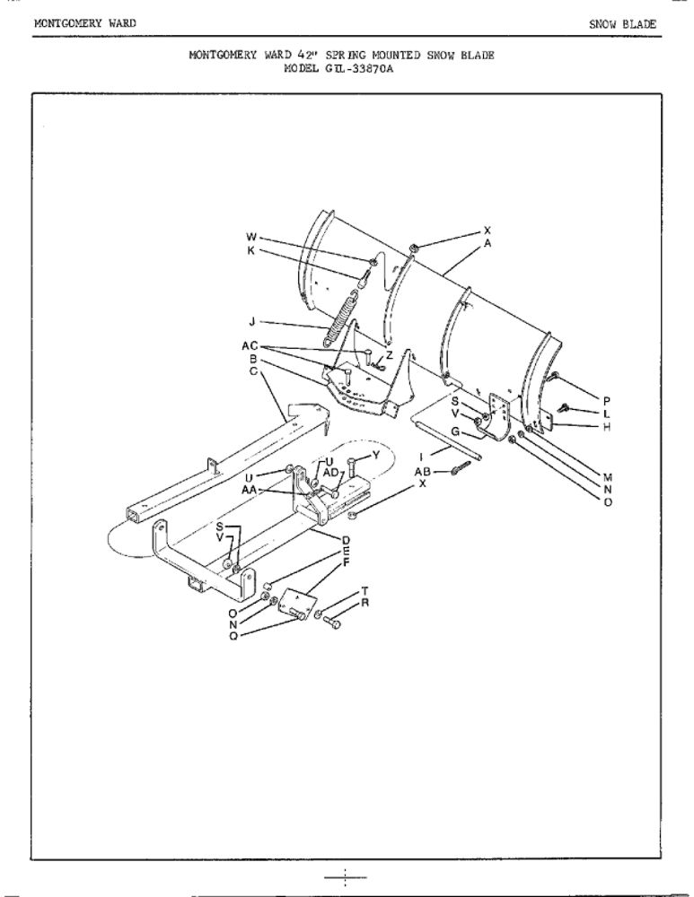 42-Inch Spring Mounted Blade 1 Diagram and Parts List for 33870A  Lawn Boy Snow Blower